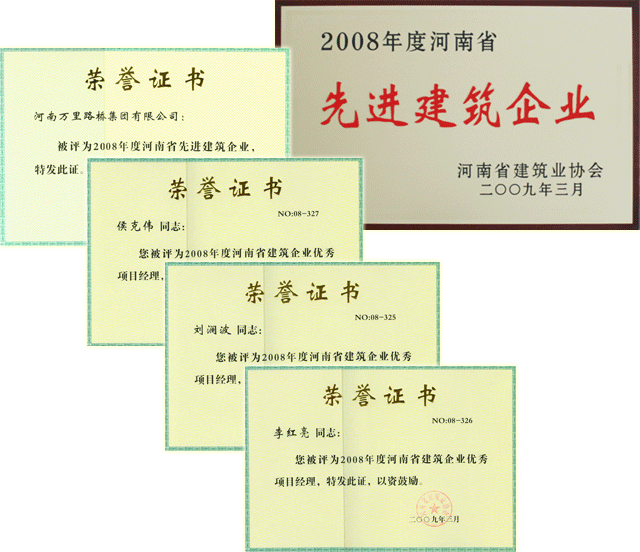 集團(tuán)公司被評(píng)為2008年度河南省先進(jìn)建筑企業(yè)